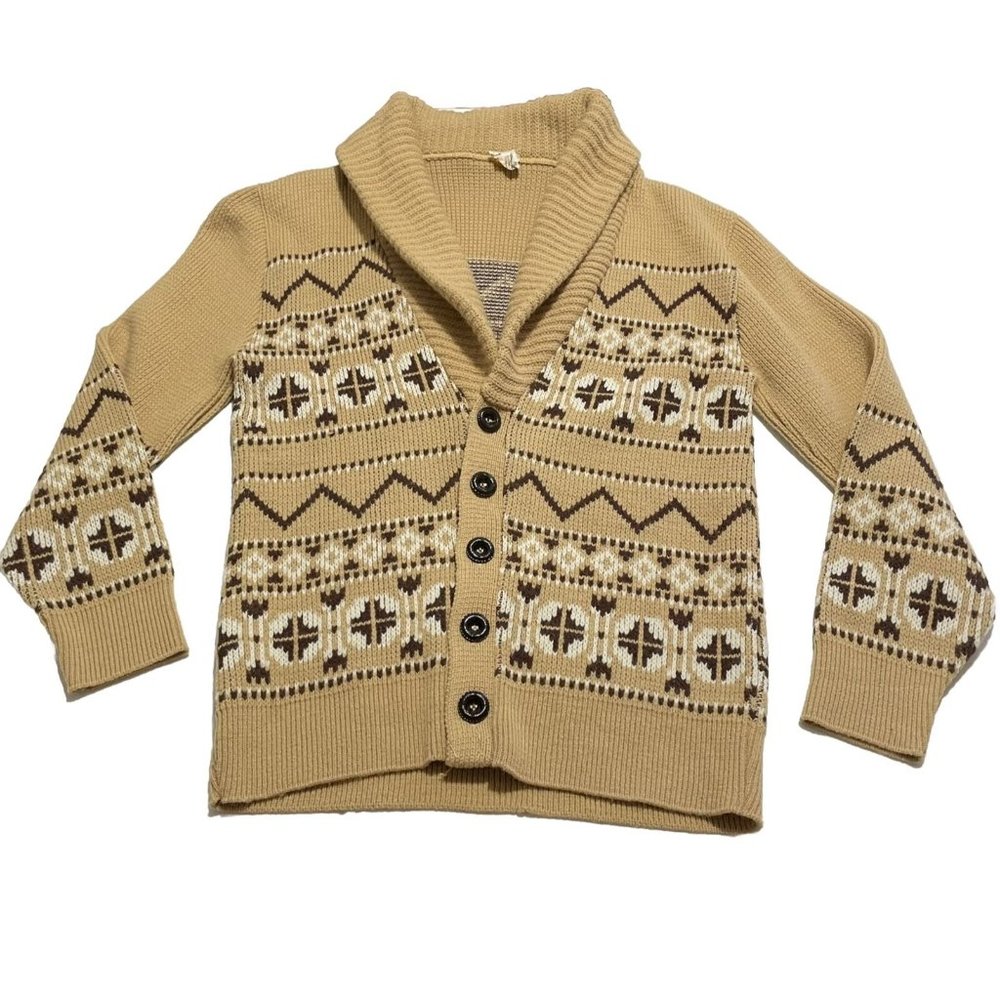 1970s Drummond Vintage Knit Button Up Shall Collar Pattern Sweater Sz M